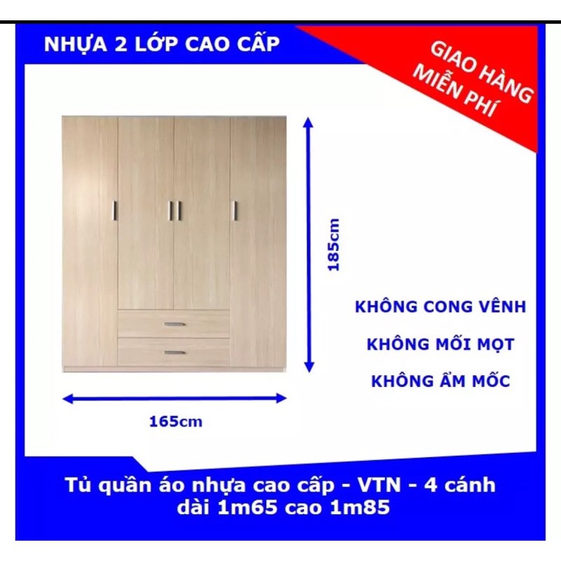 Tủ nhựa đai loan 4 cánh cao cấp [ FREE SHIP ] Tủ quần áo chịu lực tốt nhất.