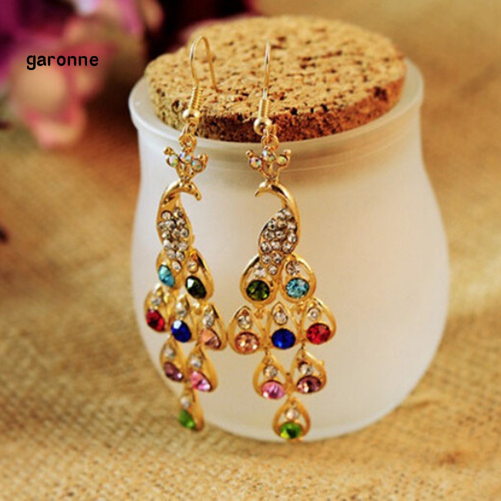 Khuyên tai nữ thiết kế chim công đính đá thanh lịch phong cách bohemian