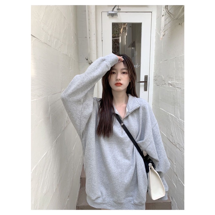 Áo sweater Cổ polo Dáng Rộng Màu Xám Thời Trang Mùa Thu Cho Nữ JH-CX-31