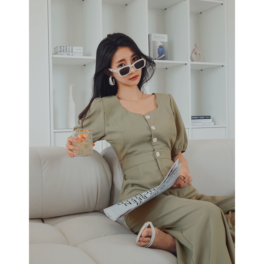 Jumpsuit cổ vuông bo eo đính nút nữ Air Space 2121828009