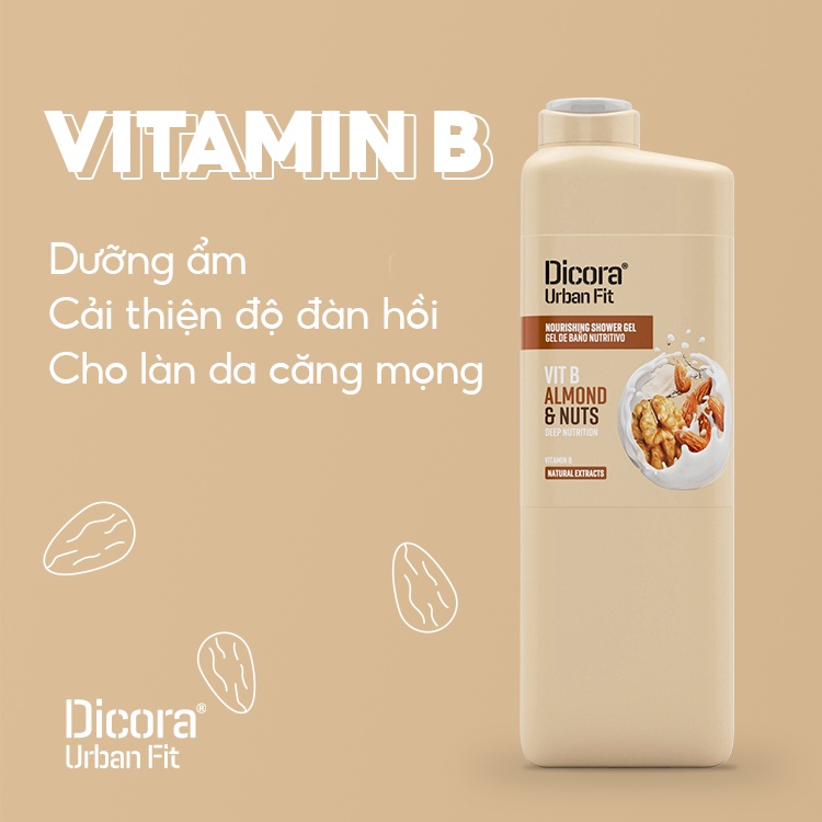 Sữa tắm Dicora Urban Fit Almonds & Nuts Vitamin B Hạnh Nhân & Các Loại Hạt 750ml - BioTopcare Official