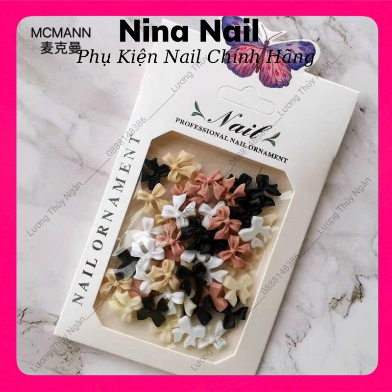 Charm Nơ Đen Trắng , Charm Nail Gắn Móng Siêu Xinh
