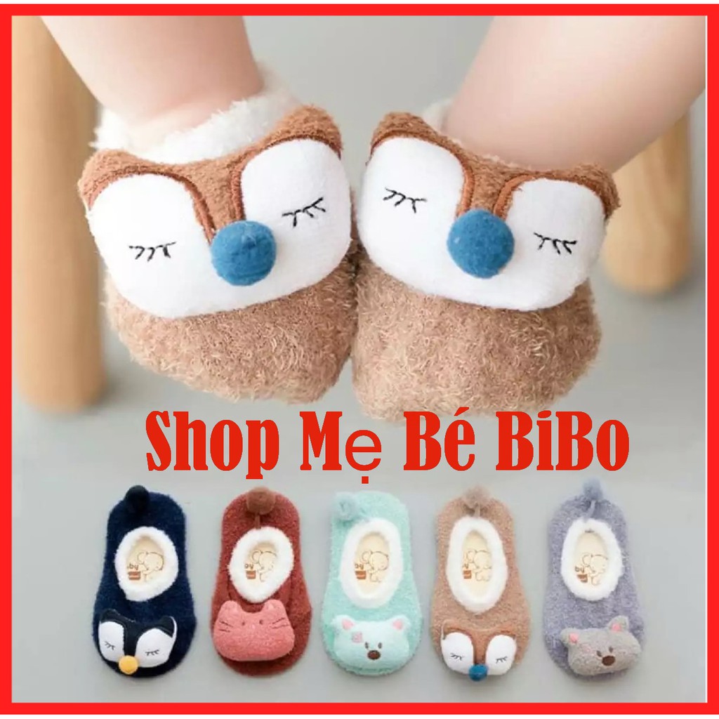 Giày tập đi, giày len lông xù 3D hình thú đáng yêu có chống trượt cho bé