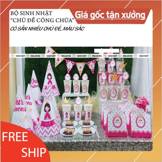 Bộ sinh nhật combo trang trí bàn tiệc cho Bé, chủ đề Công chúa