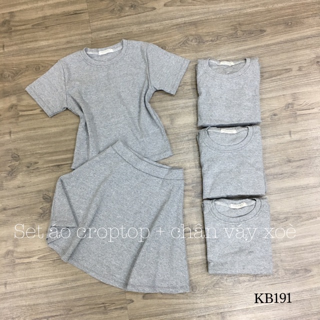 Set Áo Croptop Tay Ngắn + Chân Váy Xoè (Kèm Ảnh Thật) - SD07