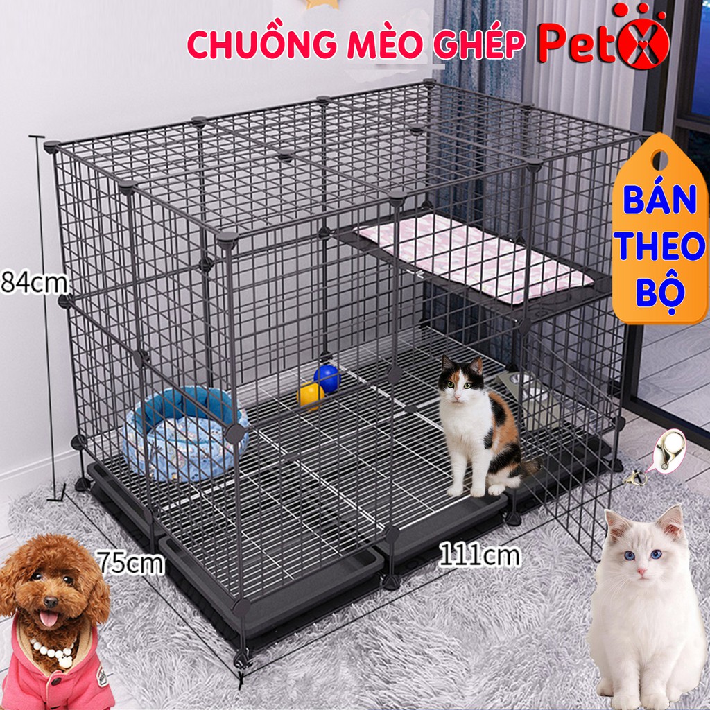 Chuồng mèo 2 tầng có chân đế và khay PetX (làm được nhà cho chó, thỏ, sóc, bọ ú…)