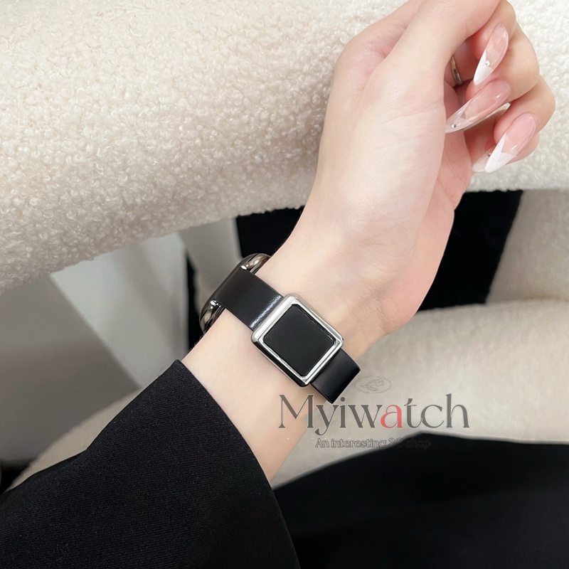 Dây Đồng Hồ Bằng Da Khóa Nam Châm Mỏng Màu Vàng Hồng Dành Cho iwatch Series 7 6 5 4 3 SE 21 41mm 45mm 44mm 40mm 42mm 38mm