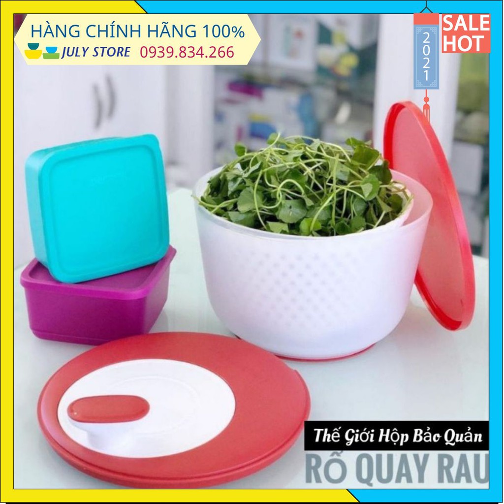 Dụng cụ quay rau Tupperware💕Freeship💕Spinning Chef 3.9L tặng kèm 1 hộp trữ mát cao cấp 1.8L Ventsmart