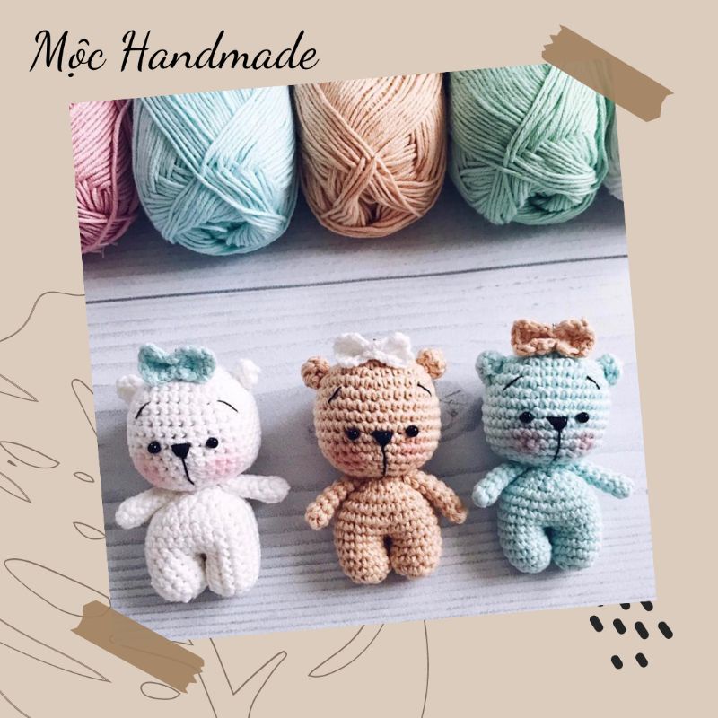 Móc khóa hình gấu mini bằng len