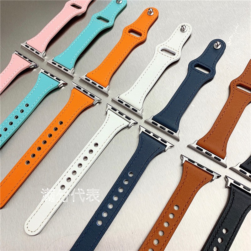 Dây Đeo Đồng Hồ Bằng Da 11 Màu Cho Đồng Hồ Thông Minh Apple Watch Dòng 7 6 5 3 4 2 Se Kích Thước 38mm 40mm 42mm 44mm 41mm 45mm