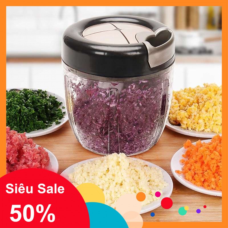 Bán sỉ-Dụng cụ băm rau củ quả, Size L, 125*142mm, 900ml-Tặng lưỡi dao đánh trứng