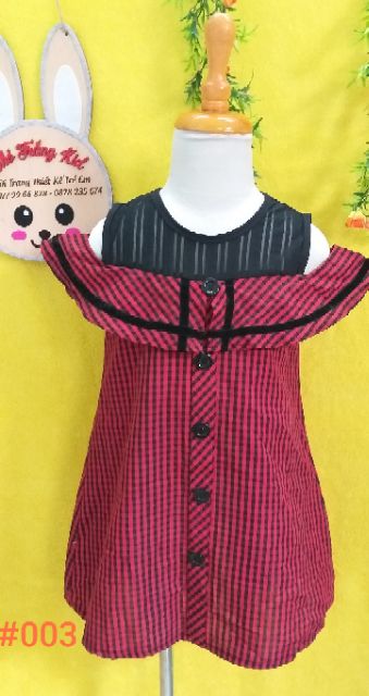 Đầm ca rô rớt vai có tay