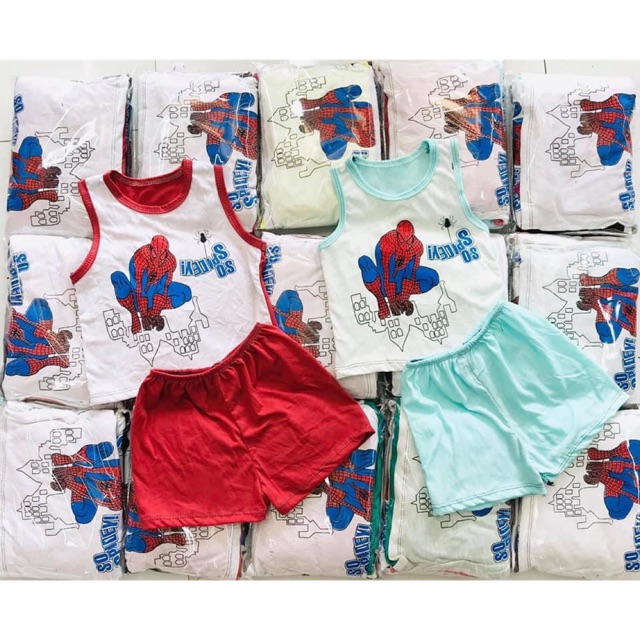 Bộ hè bé trai ba lỗ mát mẽ chất thun cotton hình siêu nhân người nhện
