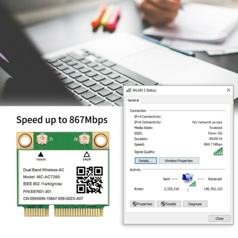 Card Wifi Card Mc-Ac7265 Pci-E Bluetooth 4.2 Cho Win7 Win 8 Win 10 | BigBuy360 - bigbuy360.vn