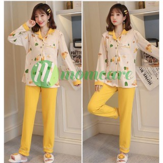 Đồ bộ sau sinh, bầu và cho con bú ti - Pijama bí ngô quần vàng ( Ảnh Thật )
