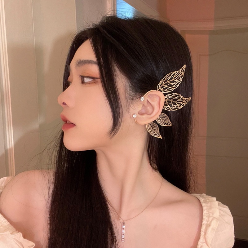 Bông tai hình lá đính đá zircon phong cách Bohemia Hàn Quốc cho nữ