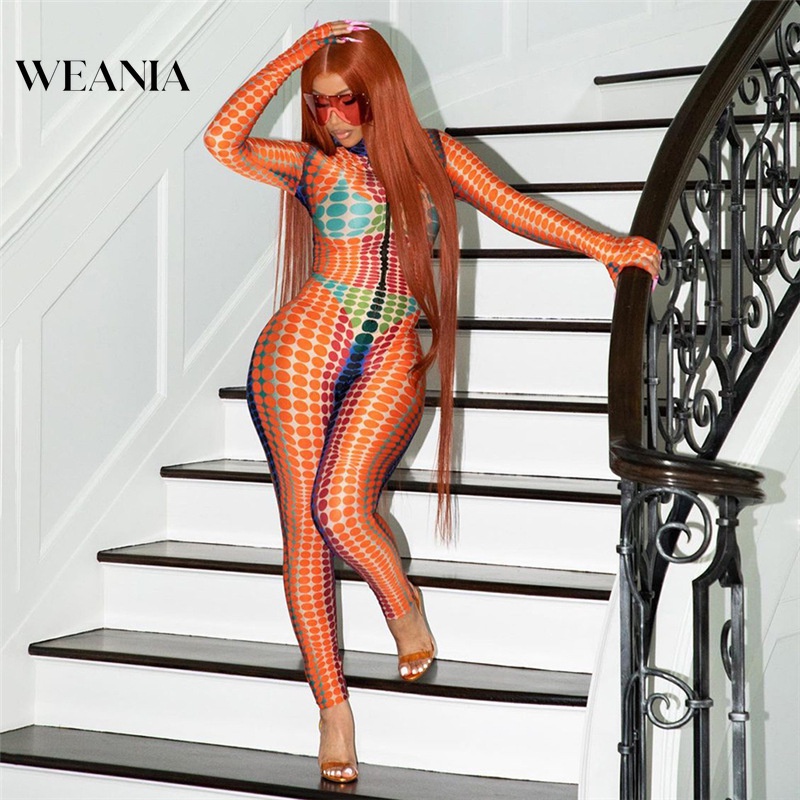 Áo liền quần Tay Dài Cổ Tròn Lưng Cao In Họa Tiết Quyến Rũ Cho Nữ