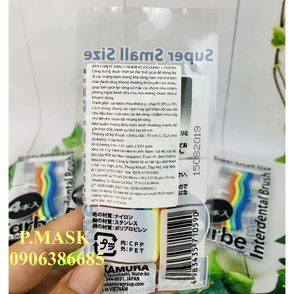 Bàn chải kẽ răng Okamura Farbe 4 cây/ bịch - Bàn chải kẽ dạng L Okamura Farbe 4 màu/ bịch