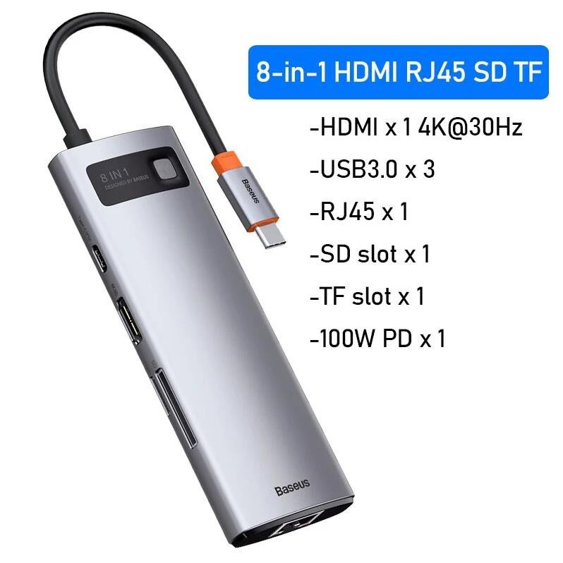 Hub Baseus Metal Gleam Type C 4 in 1, 5 in 1, 6 in 1, 8 in 1  HDMI 4K USB 3.0 USB 2.0 PD cho điện thoại Macbook Window