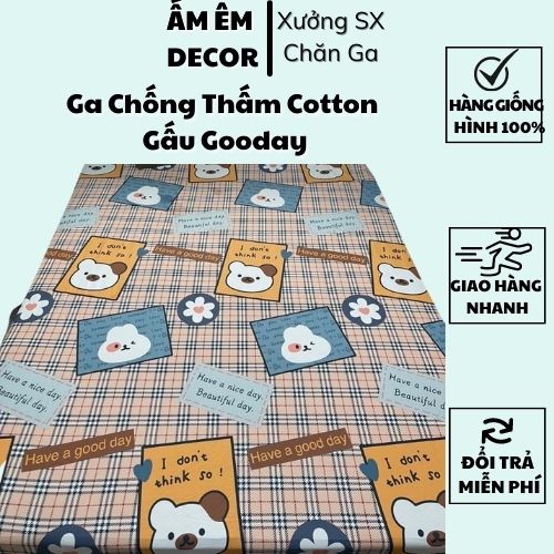 Ga chống thấm cotton HÀN QUỐC không nóng, không bí, thoáng mát - Ga chống thấm cotton bảo vệ đệm  Ấm Êm Decor