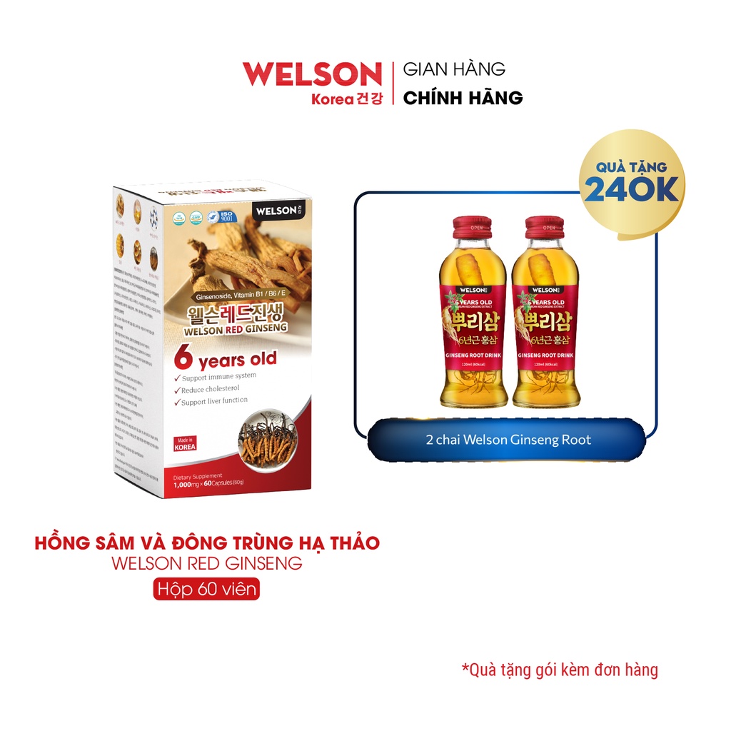 Hồng Sâm và Đông Trùng Hạ Thảo Welson Red Ginseng hộp 60 viên