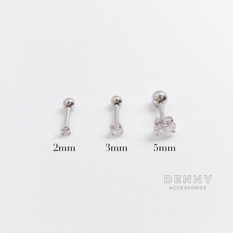 Khuyên đá zircon thép y tế không đen, chốt bi vặn