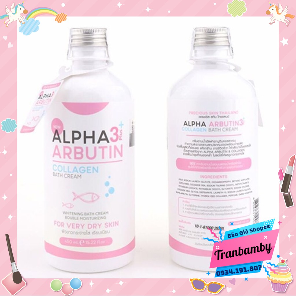 Sữa Tắm Dưỡng Trắng Da ALPHA ARBUTIN 3+ Plus COLLAGEN Bath Cream 350ml - Thái Lan