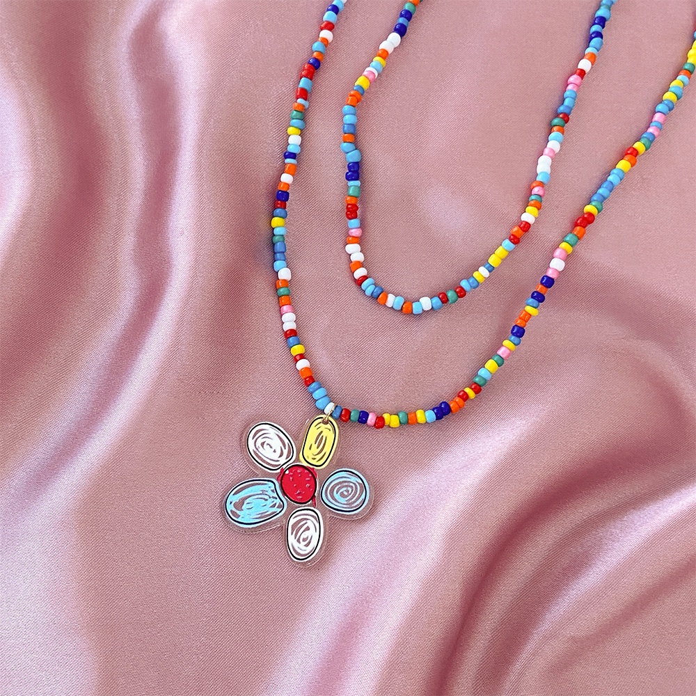 Vòng cổ đính hạt nhiều lớp gắn hình hoa bướm nhiều màu cho nữ