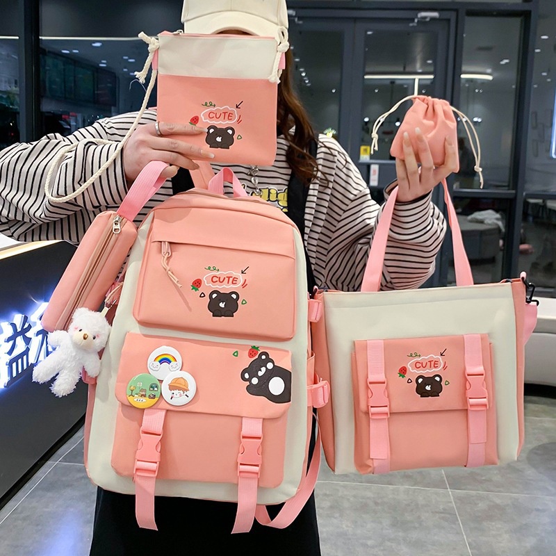 Balo set 4 Món Laptop , ComBo 4 Món Hàn Quốc Dễ Thương, Balo Cute Nữ Đi Học Thời Trang Nhiều Ngăn