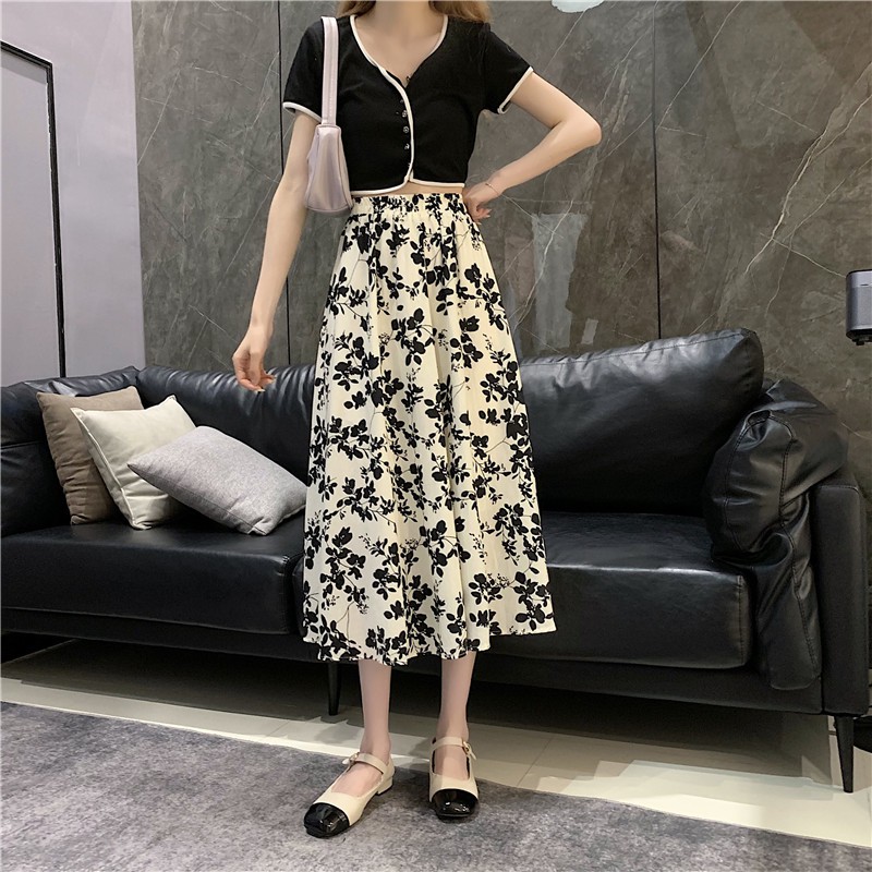 Chân Chân Váy Midi Lưng Cao Họa Tiết Hoa Thời Trang Mùa Hè Phong Cách Hàn Quốc | BigBuy360 - bigbuy360.vn