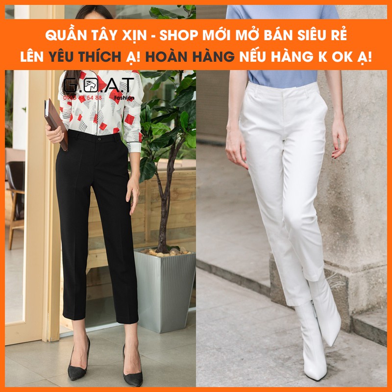 Quần tây công sở nữ cạp lưng cao - màu trắng/đen - dáng dài ống đứng khóa kéo - Vải tuyết mưa chất - mặc đi làm đi chơi