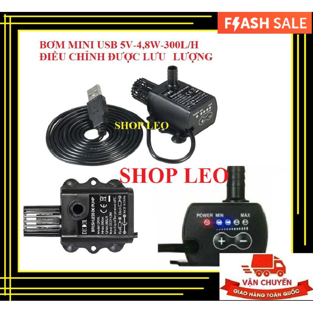 BƠM MINI USB 5V-4,8W (300L/H) ĐIỀU CHỈNH ĐƯỢC LƯU LƯỢNG- BƠM CHÌM MINI - BƠM KHÔNG CHỔI THAN