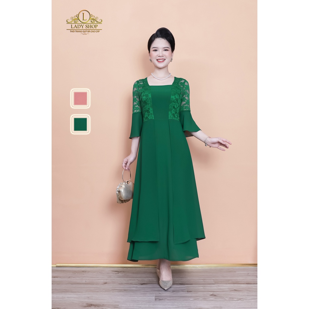 Đầm ren phối voan tơ tay loe Ladyshop thời trang trung niên cao cấp TK897