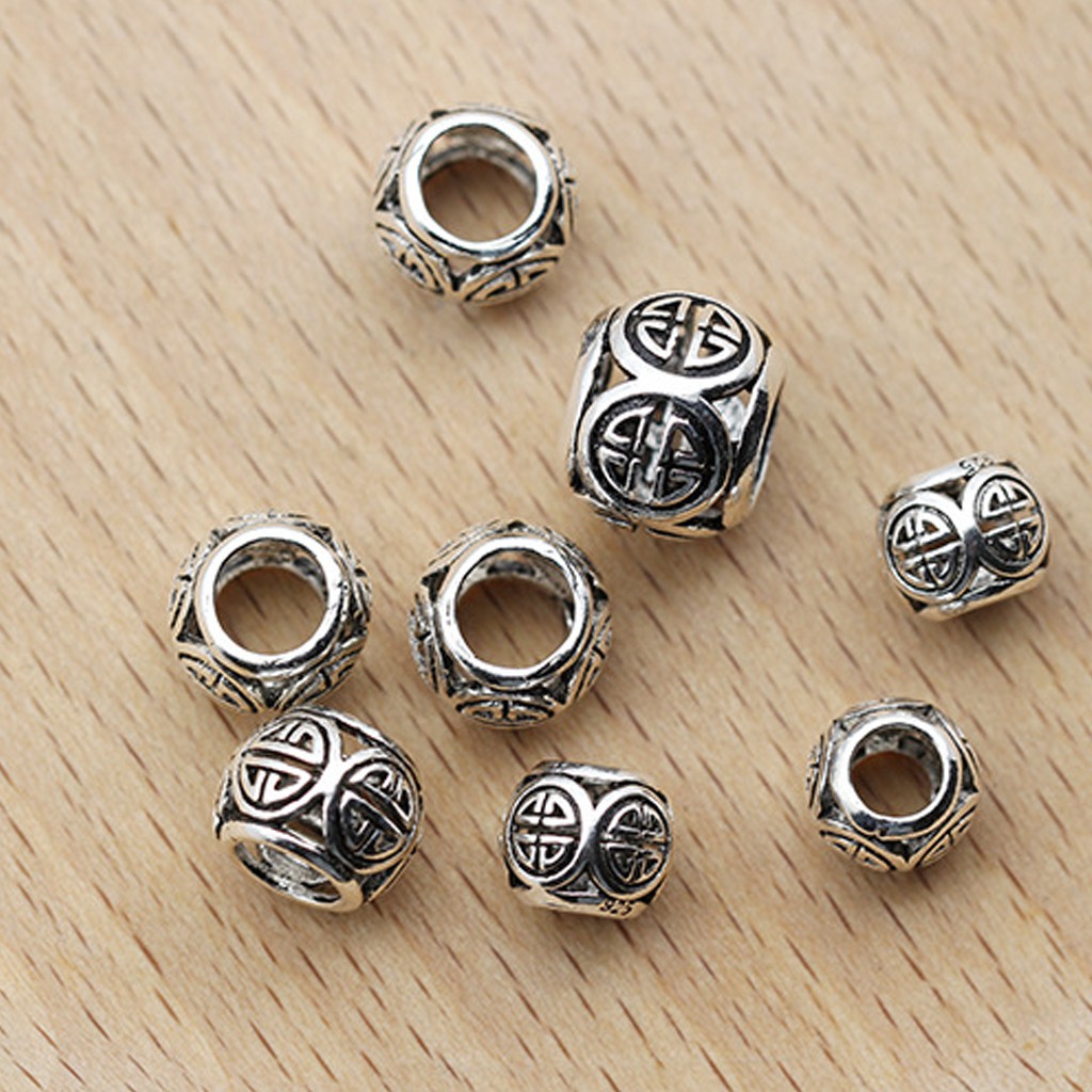 Phụ kiện Charm bạc Hạt rỗng lỗ lớn