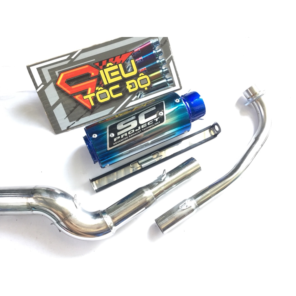 Bộ pô sc tròn lưới titan full cổ cong 2 khúc gắn cho nhiều loại xe