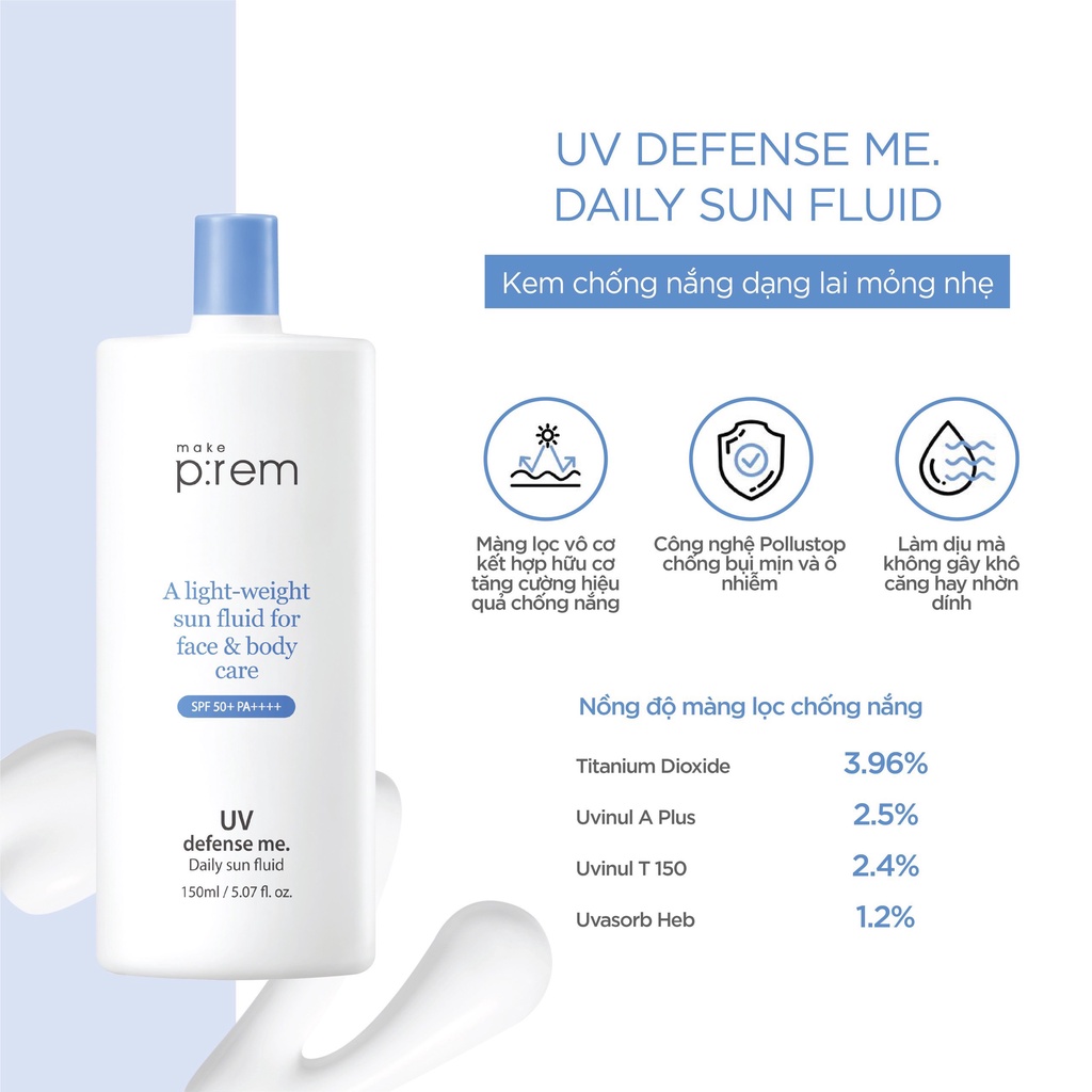 Kem Chống Nắng Make Prem UV Defense Me Calming Vật Lý / Make P:rem Tone Up Sun Cream 50ml Fluid 150ml Chính Hãng