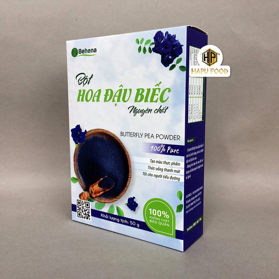 Bột hoa đậu biếc Behena thanh mát - Tạo màu thực phẩm hộp 50g - Bolyfood