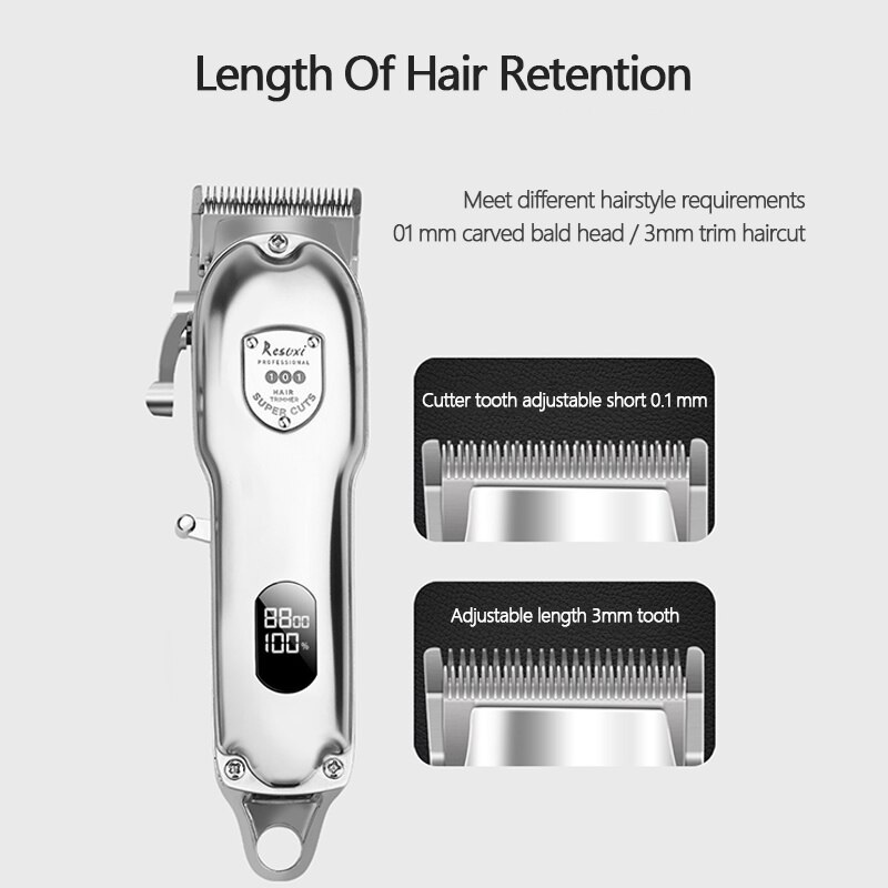 Tông Đơ Cắt Tóc Barber Resuxi 101 Động Cơ 10W, Tông Đơ Cắt Tóc Màn Hình LCD Fade Tóc Siêu Ngọt.(Ảnh thật)