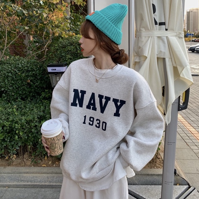 Porozi  Áo sweater cổ tròn tay dài dáng rộng phong cách thời trang hàn quốc cho nữ