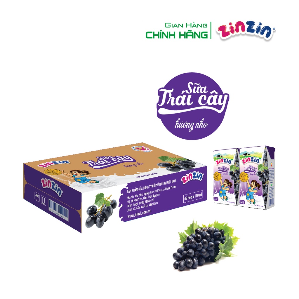 Thùng 48 hộp Sữa trái cây ZinZin hương nho 110ml