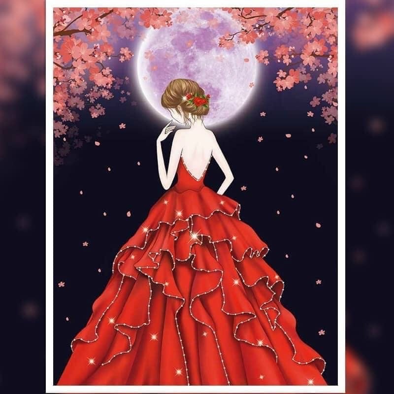 Tranh Thêu-Tranh Đính Đá Cô Gái KM011(50*60)cm,6311(60*90)cm