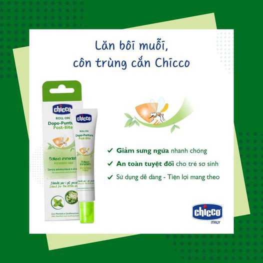 Lăn Chicco 10ml bôi vết muỗi đốt và côn trùng cắn, an toàn cho da bé sơ sinh