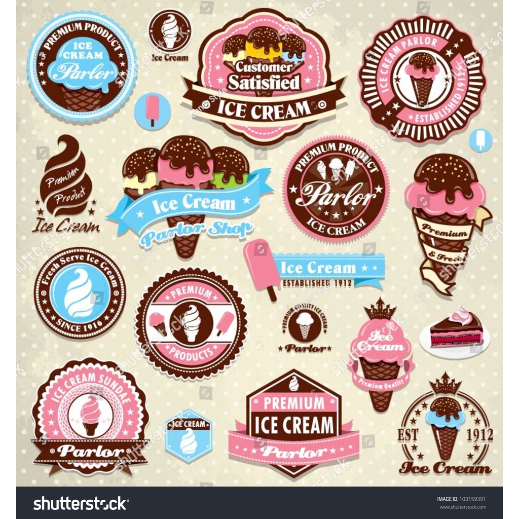 Tranh Dán Tường Giành Cho Quán Kem, Icream, Ốc Quế ngọt ngào, dễ thương nhiều Kích Thước Lựa Chọn