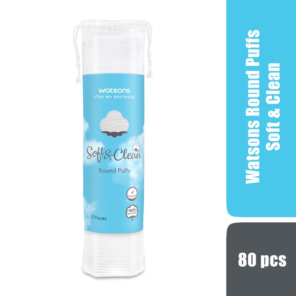 [Mã FMCGWSM60 giảm 10% đơn 400k] Bông Tẩy Trang Watsons Love My Softness Soft &amp; Clean Round Puffs Dạng Túi Mềm 80 Miếng