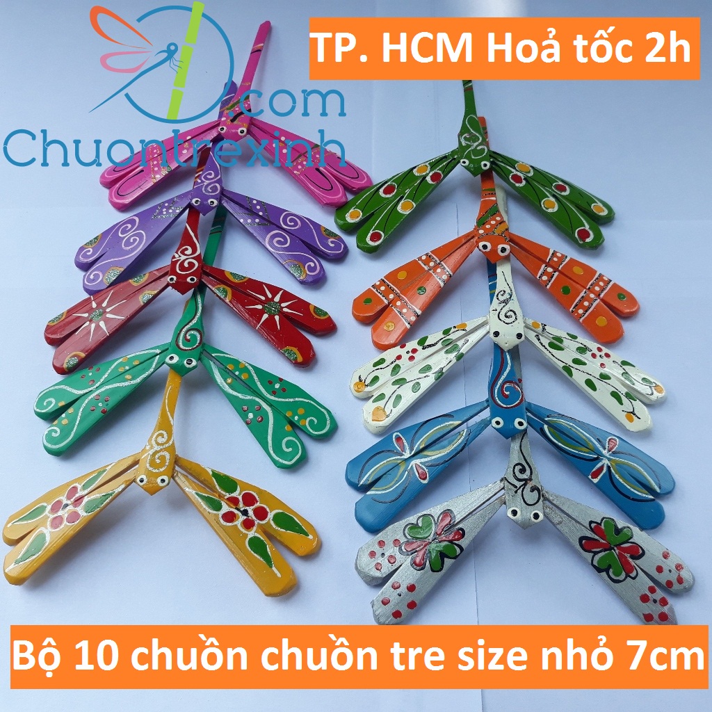 Bộ 10 chuồn chuồn tre màu 7cm xuất khẩu cao cấp (chưa có chân đế) có giá sỉ tại xưởng