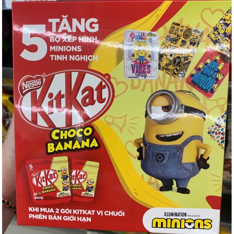 Bộ Kitkat Minion Socola Hương Chuối Hộp 170G - Tặng 5 Bộ Xếp Hình