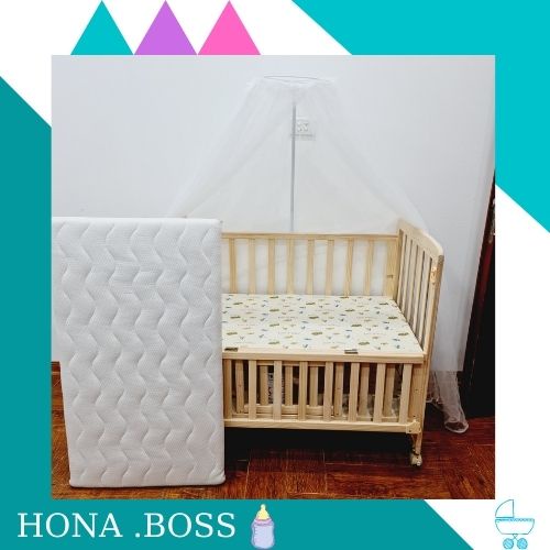 (COMBO 8 MÓN ) Cũi gỗ cho bé kèm bộ quây cũi và đệm xơ dừa - Cũi gỗ thông kèm bộ quây cũi có đệm và gối, đệm xơ dừa