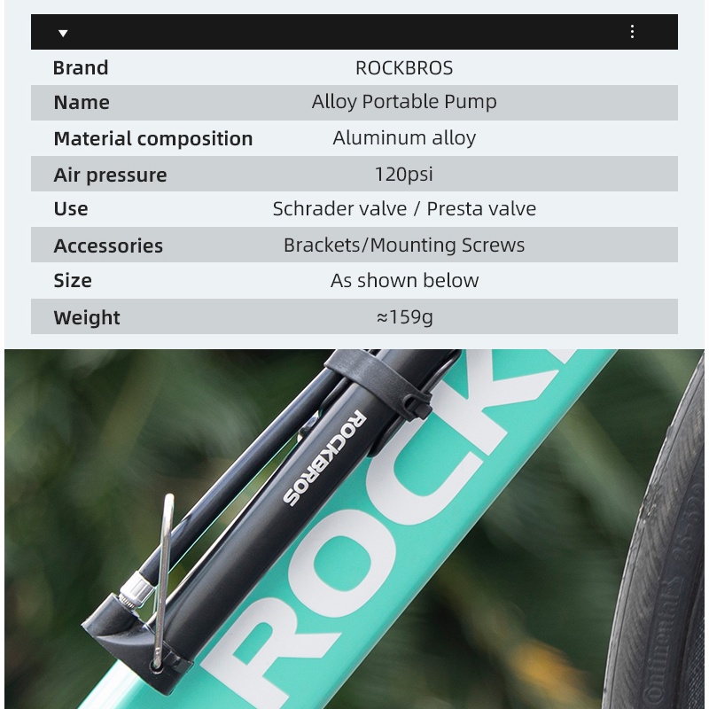Bơm Xe Đạp Áp Suất Cao 120PSI Bằng Hợp Kim Nhôm Xoay 90 Độ ROCKBROS