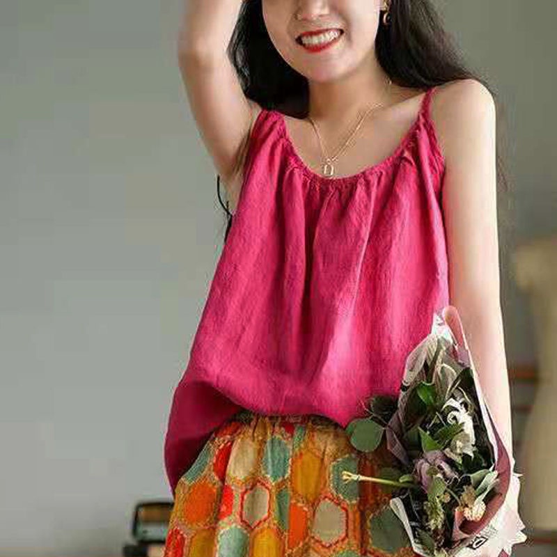 Áo hai dây dáng rộng vải cotton lanh dễ phối đồ có size lớn m-3xl thời trang mùa hè cho nữ | BigBuy360 - bigbuy360.vn