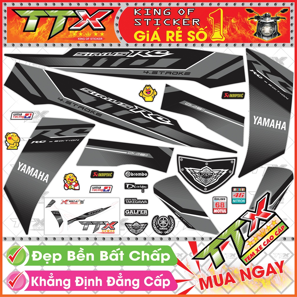 Tem Xe Sirius RC Xám Đen Trắng - Tem Sirius 110 Trắng Xám Đen Siêu Đẹp - Mẫu Team Sirius Đen Xám Trắng